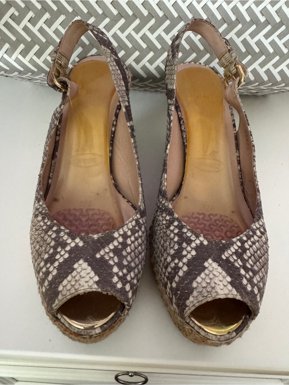 Stuart Weitzman Snake-Print Espadrille Wedges - Brown/Beige - Picture 2 of 3